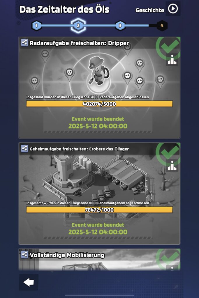 👉Season 2 Celebration - Age of Oil 9 👉Season 2 Celebration - Age of Oil - Die Season 2 Celebration beginnt direkt nach dem Ende der regulären Season 2 und läuft mindestens 5 Wochen lang. Im Mittelpunkt steht das neue Feature „The Age of Oil“. Hier erfährst du alle Details zu Voraussetzungen, Gebäuden, Ressourcenbedarf, wöchentlichen Missionen und strategischen Tipps für F2P-Spieler. 8